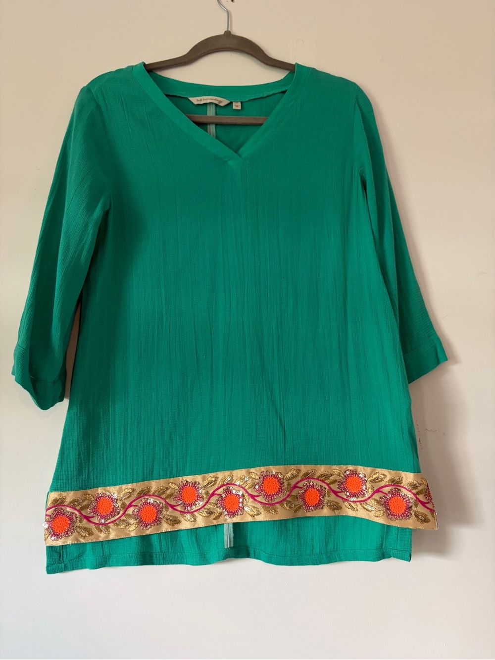 Soft Surroundings women’s 100% cotton tunic top embroidered boho beach grandmaXS